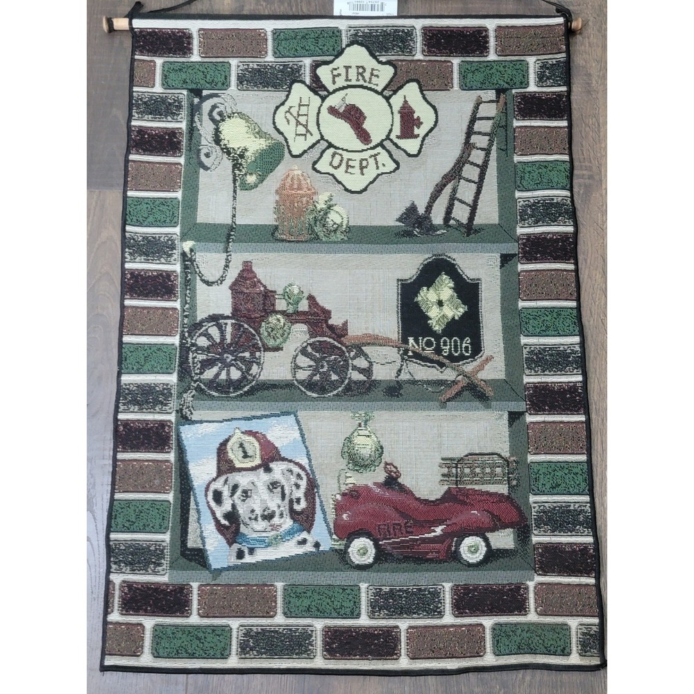 Firefighter Wall‎ Hanging Tapestry Vintage Fire Dept Dalmatian Decor